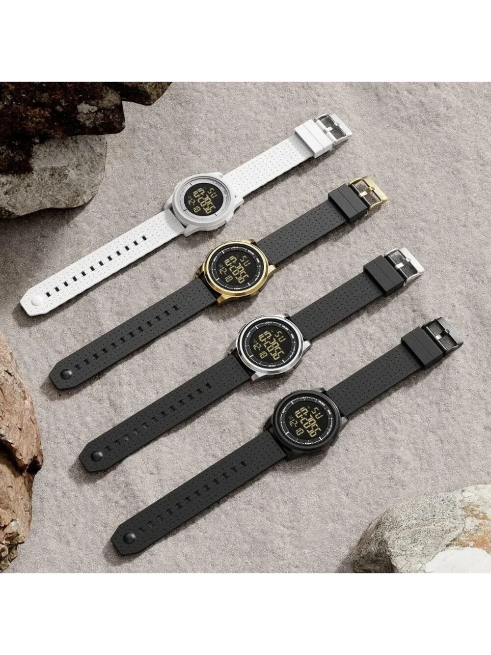 Men's White Rubber Strap Ultra-Thin Minimalist Solid Waterproof Digital Watch
